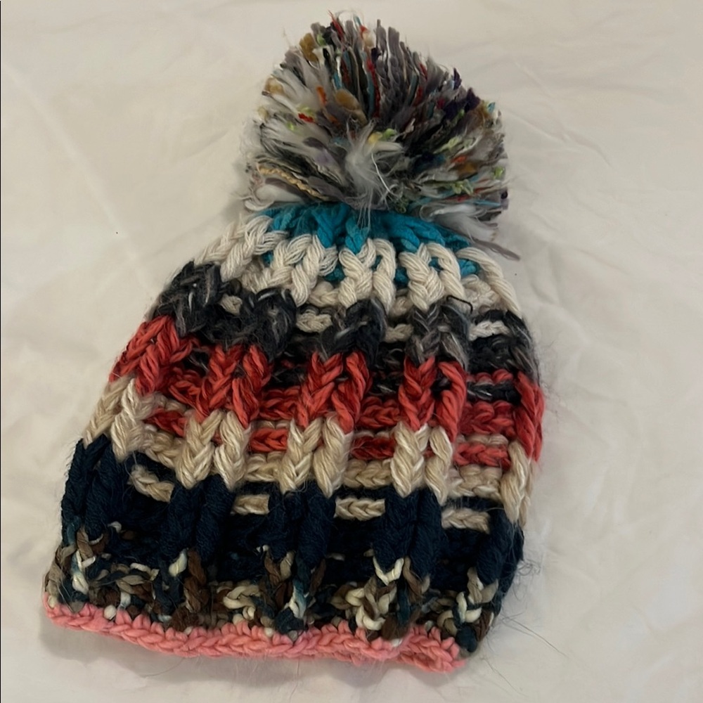 Multicolor Knit Pom-Pom Beanie